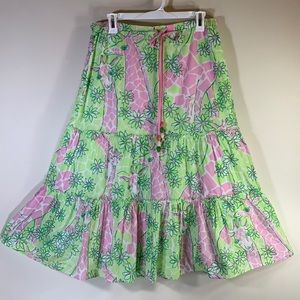 1990’s Lilly Pulitzer White Label Giraffe Print Tiered Midi Skirt Size-Small